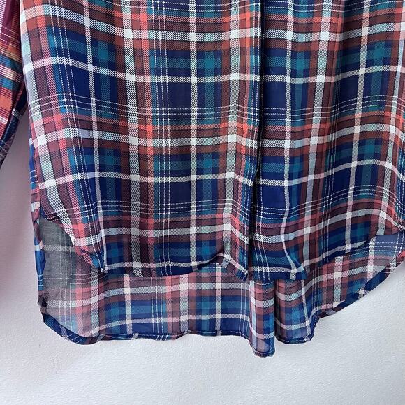 Anthropologie Maeve Sheere Plaid Printed Long Sleeve Blouse V-Neck Size Medium - Picture 3 of 8